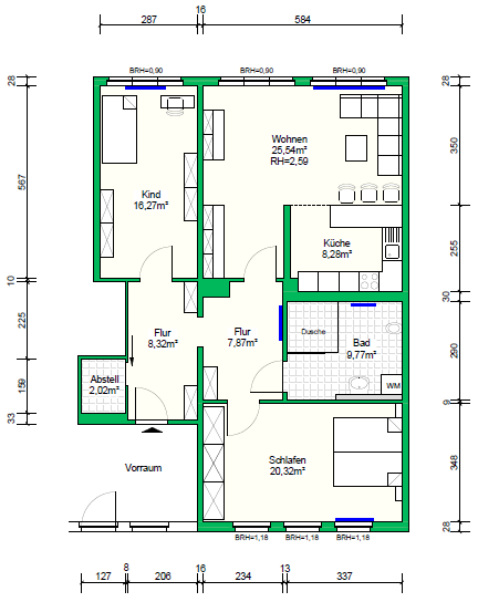 Etagenwohnung Schwerin Gartenstadt - 3 Zimmer, 98 m&sup2;, 678&euro; | Angebot:25900458