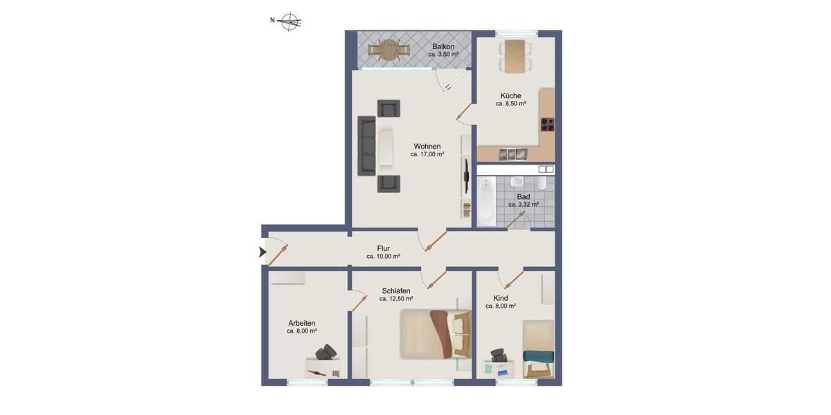 Etagenwohnung Schwerin Haselholz - 4 Zimmer, 66 m&sup2;, 109.000&euro; | Angebot:22984448