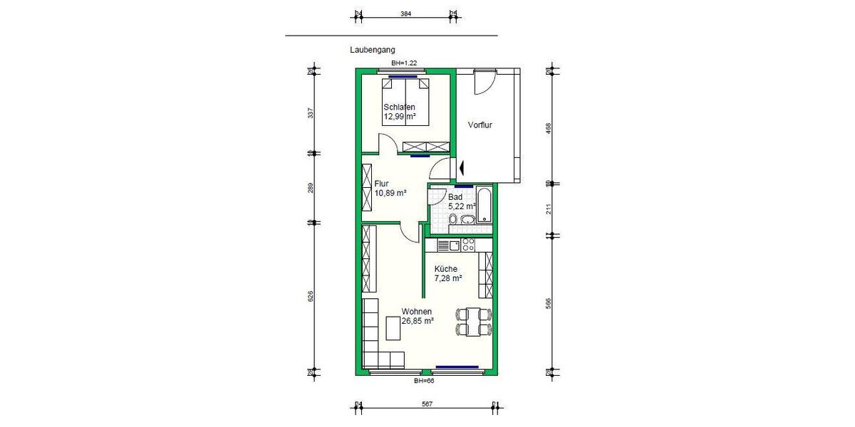 Etagenwohnung Schwerin Gartenstadt - 2 Zimmer, 63 m&sup2;, 429&euro; | Angebot:26676787