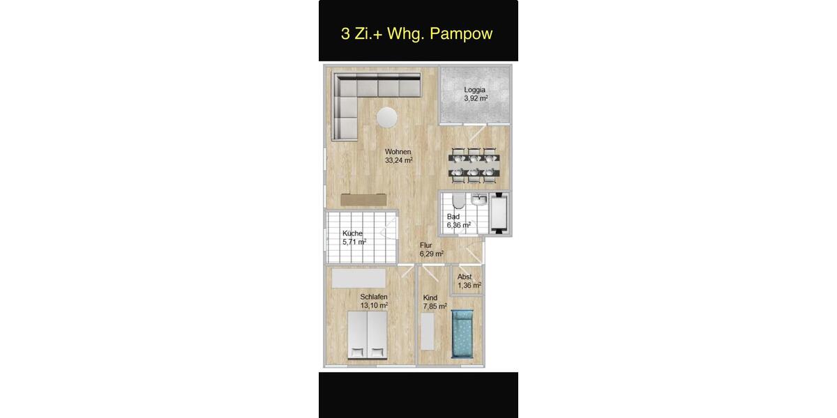 Etagenwohnung Schwerin Gartenstadt - 3 Zimmer, 78 m&sup2;, 825&euro; | Angebot:26057842