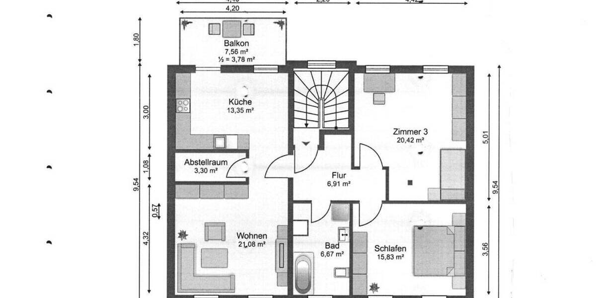Etagenwohnung Schwerin Werdervorstadt - 3 Zimmer, 91 m&sup2;, 940&euro; | Angebot:26798400