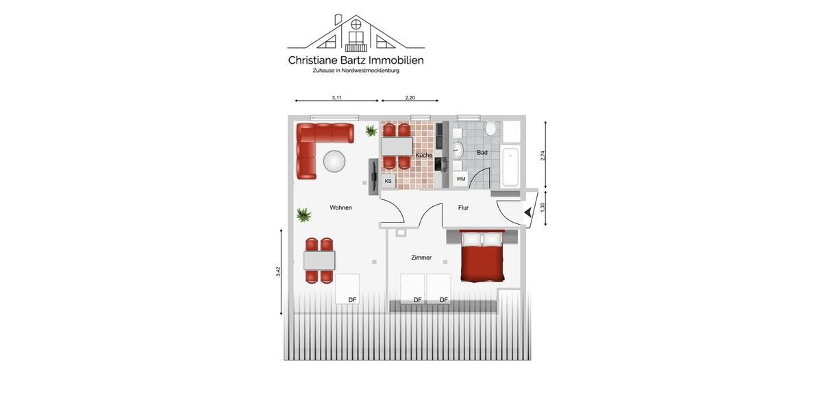 Dachgeschoßwohnung Bad Kleinen - 2 Zimmer, 52 m&sup2;, 416&euro; | Angebot:26659929