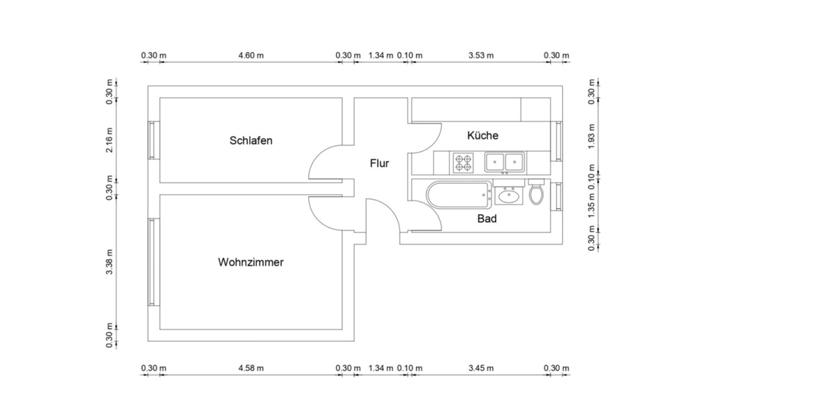 Hochparterre Warin - 2 Zimmer, 44 m&sup2;, 500&euro; | Angebot:25886377