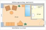 Etagenwohnung Crivitz - 1 Zimmer, 24 m&sup2;, 398&euro; | Angebot:25267691