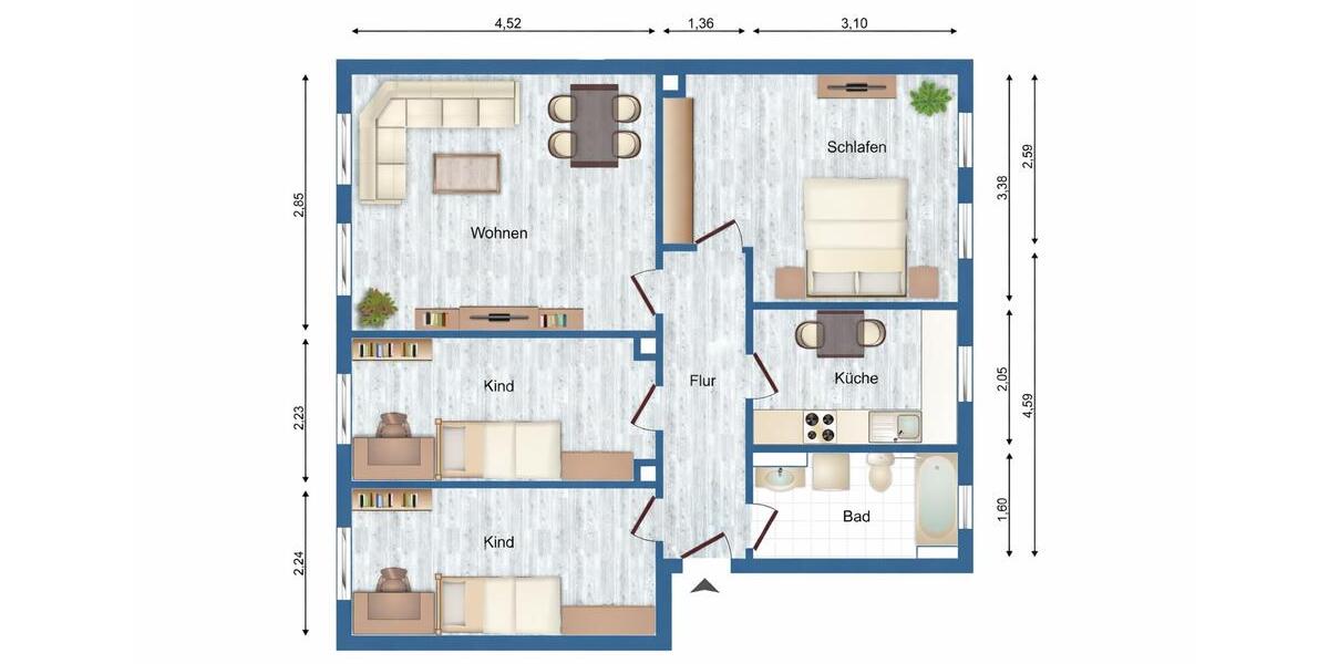 Etagenwohnung Lewitzrand - 4 Zimmer, 68 m&sup2;, 399&euro; | Angebot:26710069