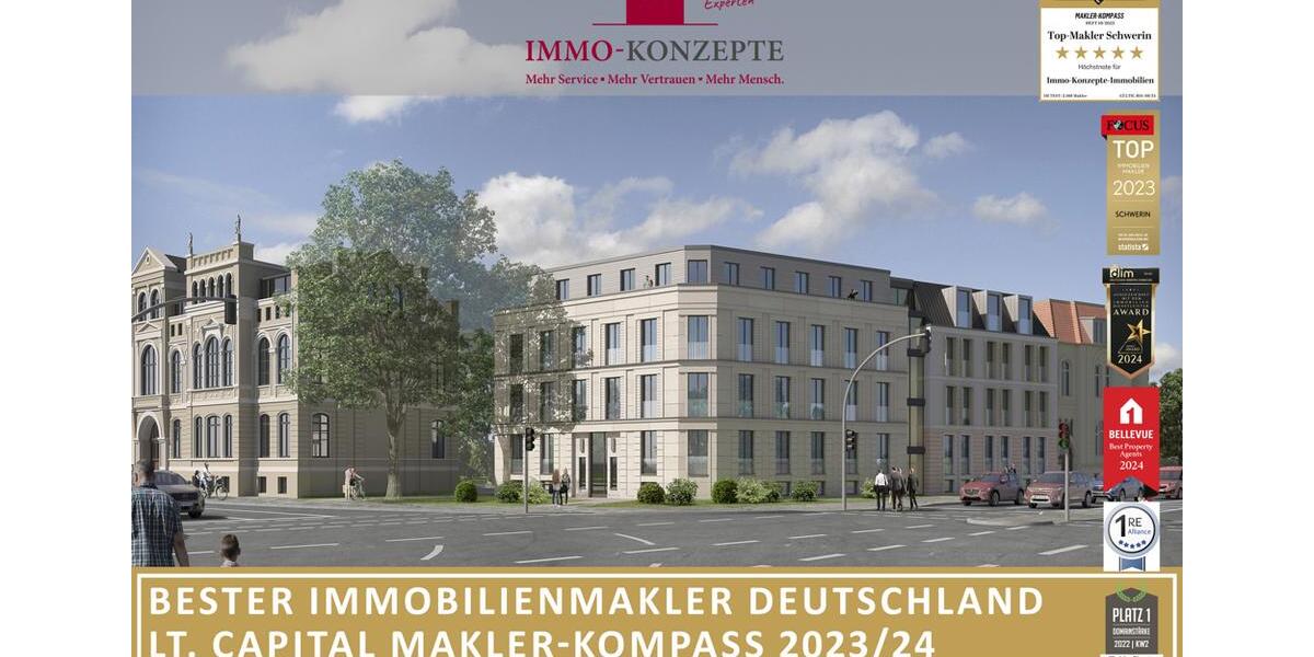 Etagenwohnung Schwerin Altstadt - 3 Zimmer, 80 m&sup2;, 1.250&euro; | Angebot:25381566