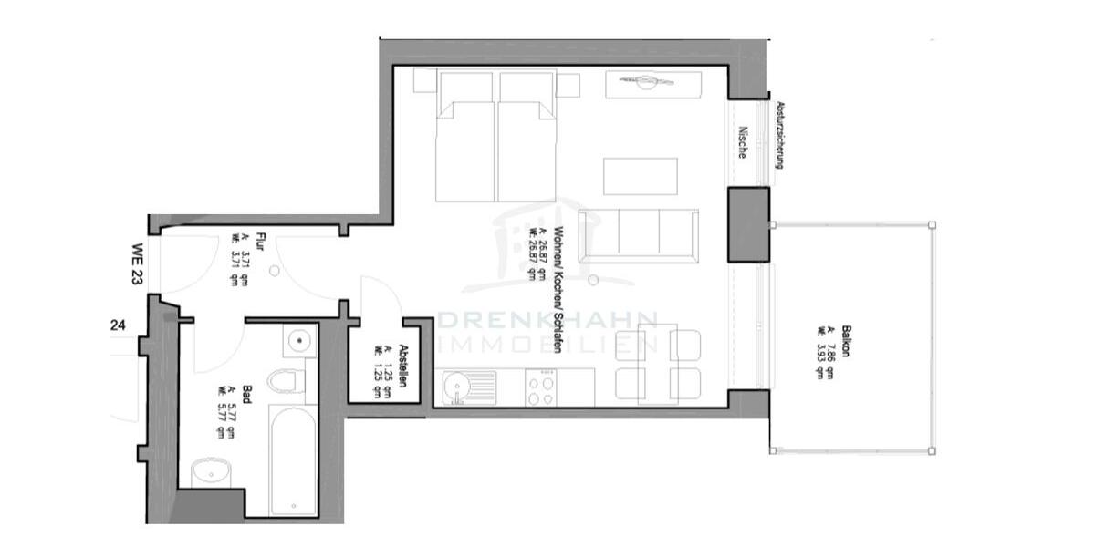Etagenwohnung Schwerin - 1 Zimmer, 41 m&sup2;, 693&euro; | Angebot:26181101