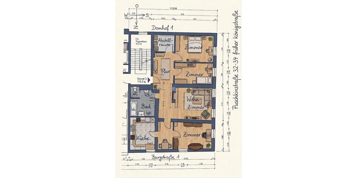 Grundriss Änderung 4 Zimmer Wohnung Altstadt Schelfstadt - Etagenwohnung Schwerin Schelfstadt | Angebot:26178951