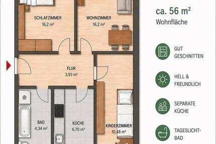 Wohnung Bad Kleinen - 3 Zimmer, 56 m&sup2;, 430&euro; | Angebot:26313286