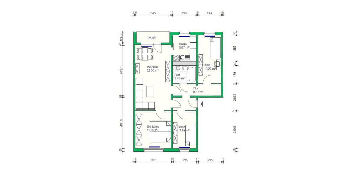 Etagenwohnung Schwerin Gartenstadt - 4 Zimmer, 72 m&sup2;, 416&euro; | Angebot:25431288