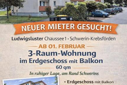 Wohnung Schwerin Gartenstadt - 3 Zimmer, 60 m&sup2;, 590&euro; | Angebot:24347175
