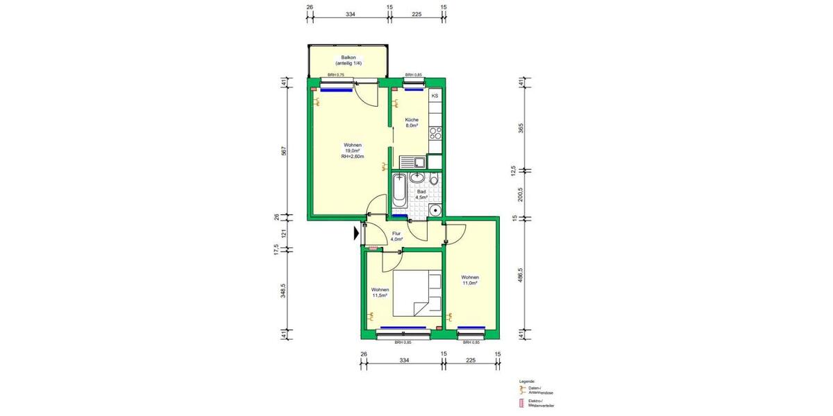 Etagenwohnung Schwerin Gartenstadt - 3 Zimmer, 59 m&sup2;, 561&euro; | Angebot:26645275